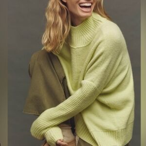 Anthropologie The Gretchen Cozy Mock-Neck Sweater by Maeve in Green Chartreuse